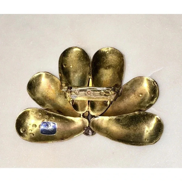 Large Vintage Hecho en Mexico Floral Leaves Spray Brass Copper Tone Brooch - Picture 3 of 5